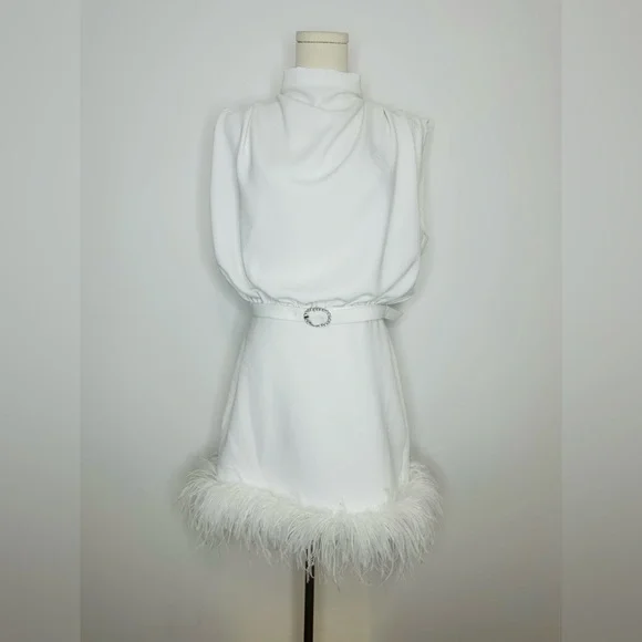 Amanda Uprichard Sullivan Feather-Trimmed Belted Minidress - Picture 5 of 14